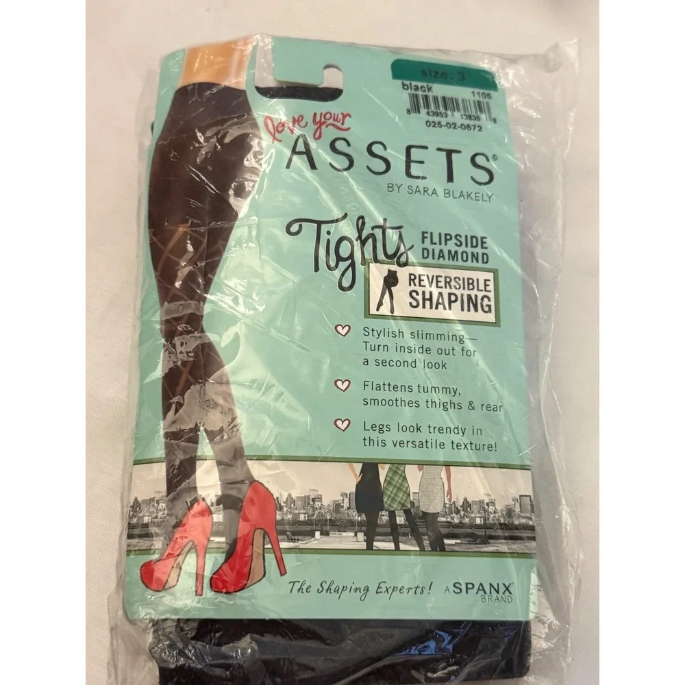 Lot of 5 Assets Sara Blakely Shaping Tights Size 3 Black Wishbone Diamond NIP